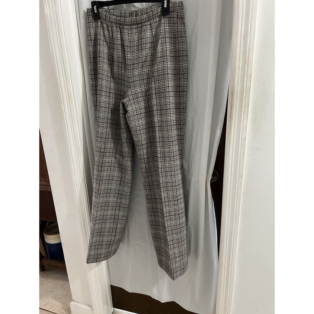 Pendleton Virgin Wool Plaid Dress Pants Vintage Sz 12 Gray Red Lined Career